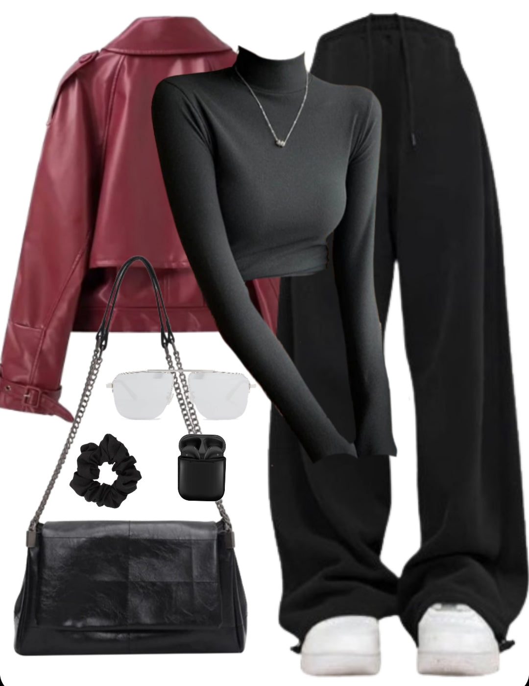 OOTD: Pu Leather Jacket + Knit Tee + Loose Sweatpants + Pu Leather Shoulder Bag