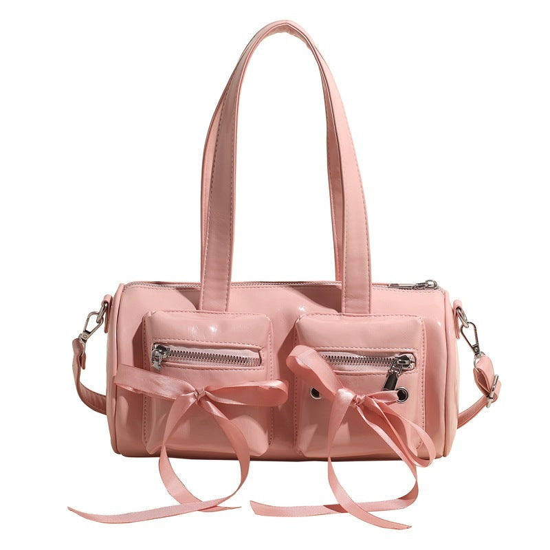 Bow Knot Zip Up Pocket Pu Leather Crossbody Bag