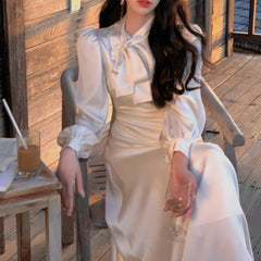 Women's Design Sense Long Sleeve Satin Dress