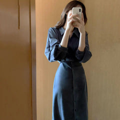 Women's Retro Temperament Waist Slim Shirt Dress