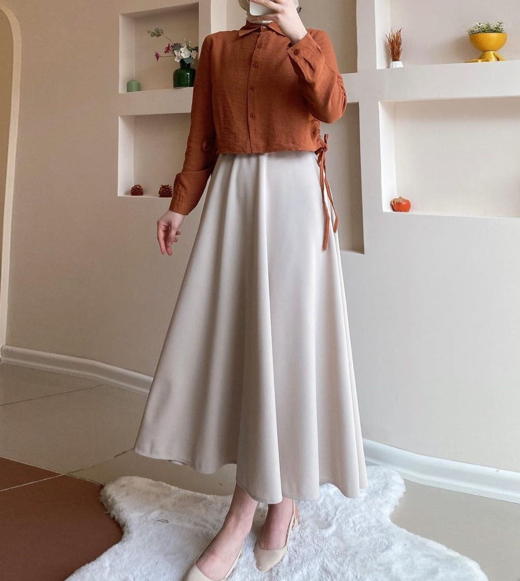 Long Sleeve Shirt High Waist Skirt Suit