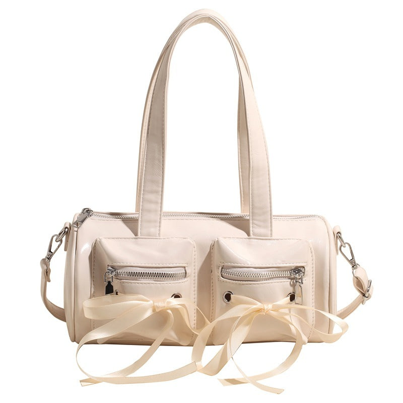 Bow Knot Zip Up Pocket Pu Leather Crossbody Bag