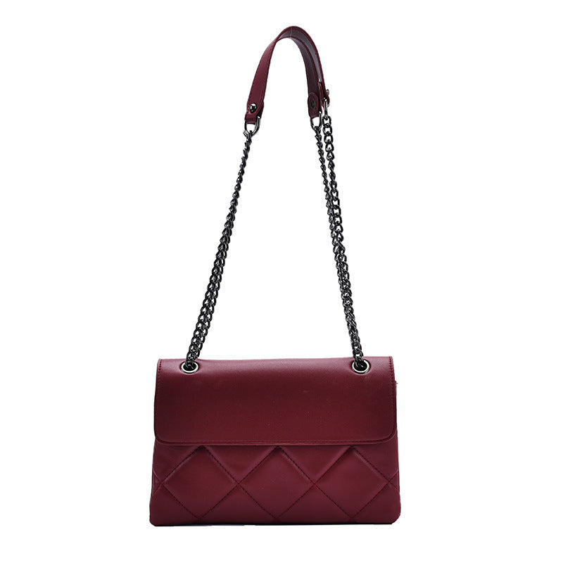 Solid Color Chain Rhombus Pu Leather Shoulder Bag