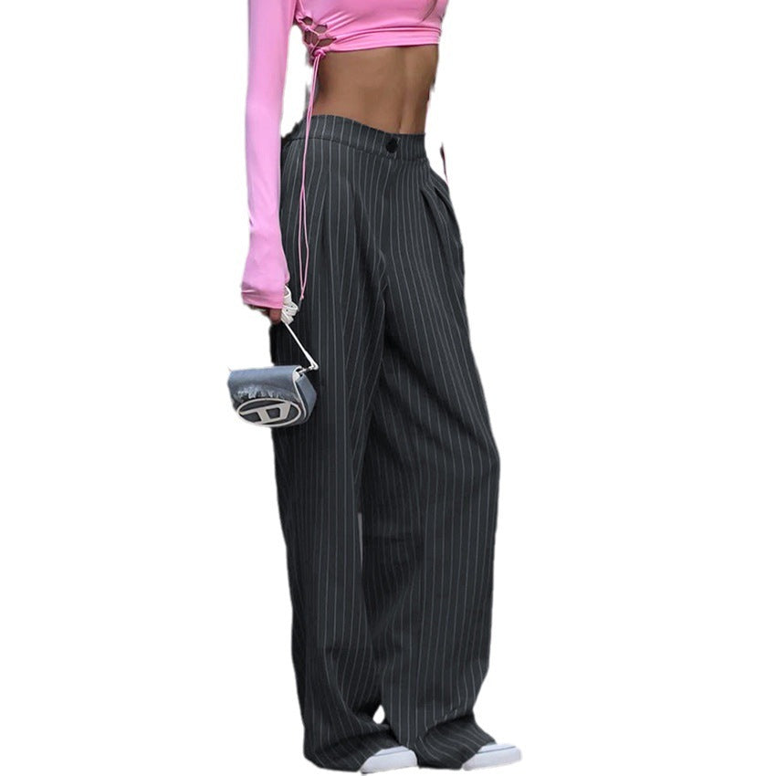 Loose Striped Suit Pants High Waist Wide Leg Pants