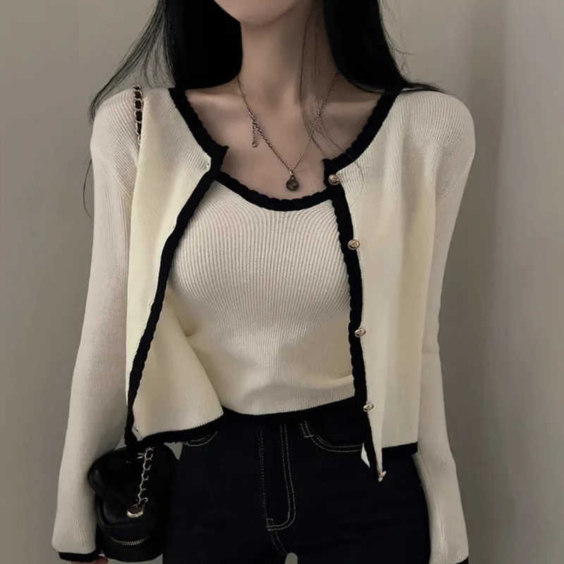 Camisole Long Sleeve Knitted Cardigan Set