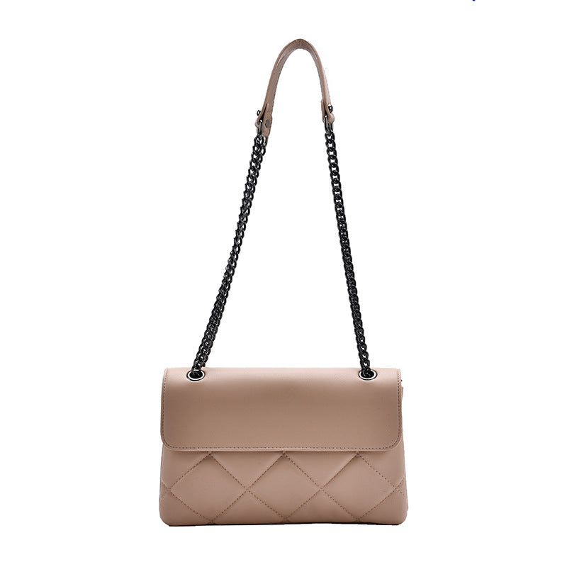 Solid Color Chain Rhombus Pu Leather Shoulder Bag