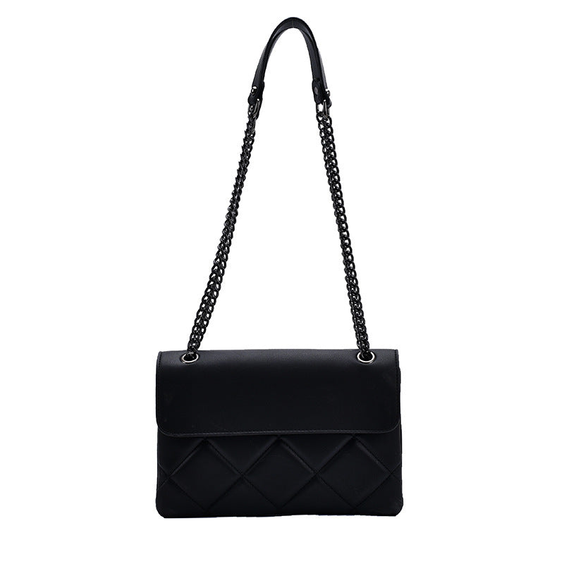 Solid Color Chain Rhombus Pu Leather Shoulder Bag