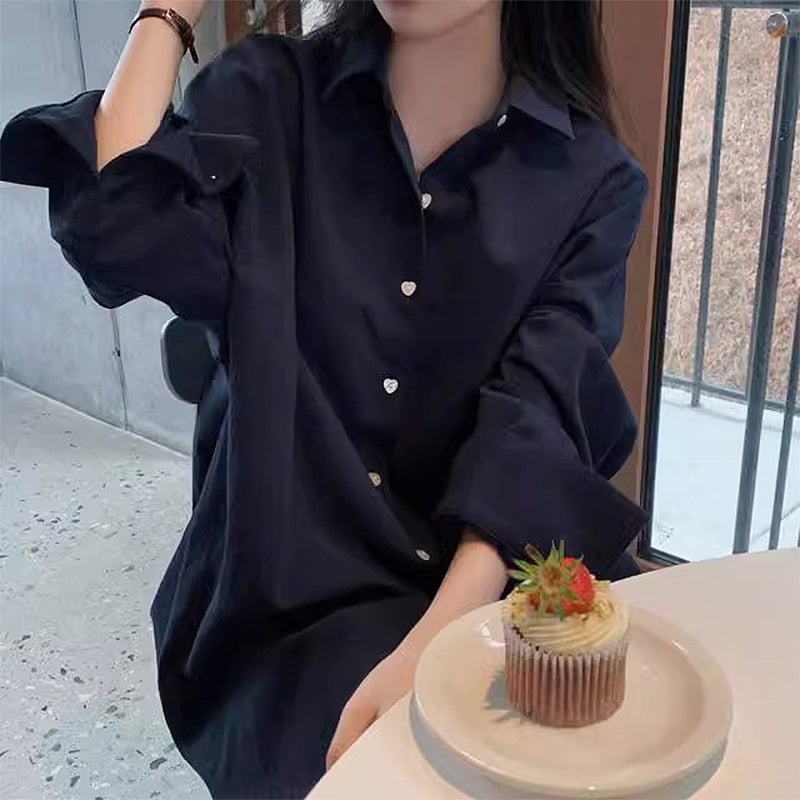 Polo Collar Long Sleeve Loose Blouse