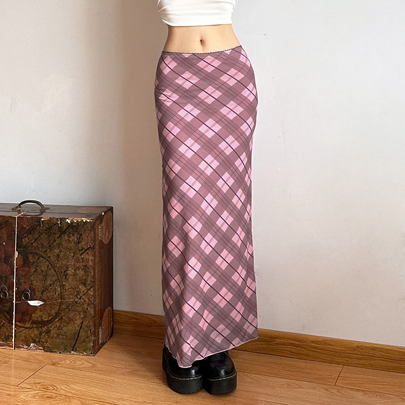 Vintage Plaid Print Maxi Skirt