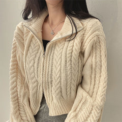 Vintage Zip Up Cable Knit Cardigan