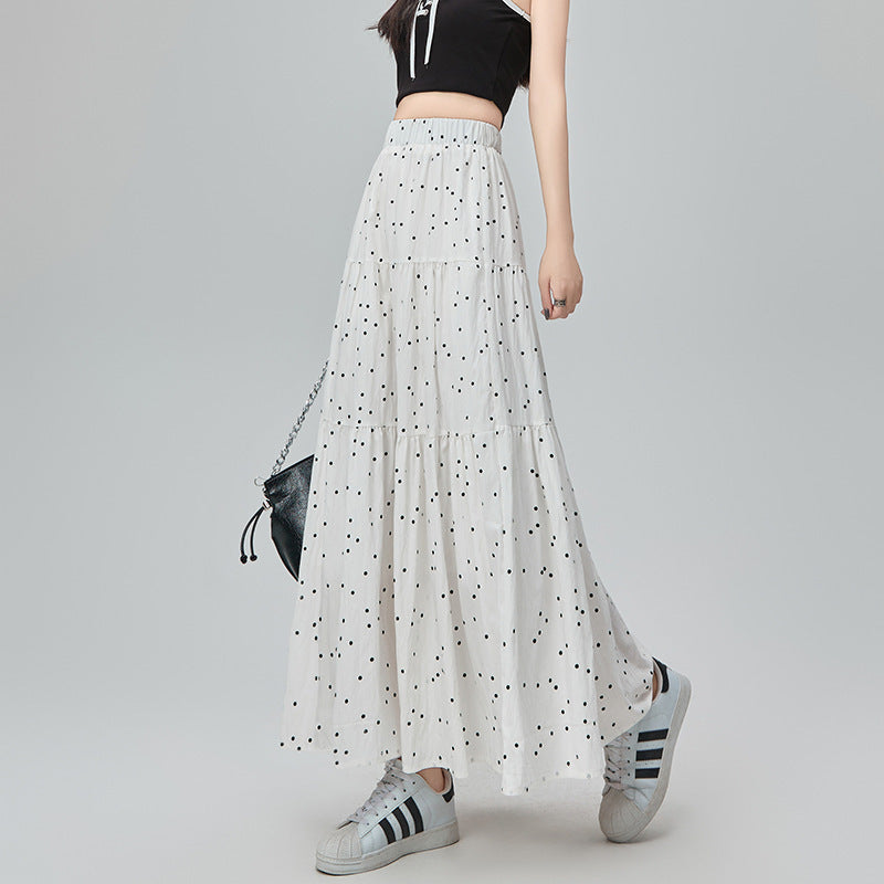 Vintage Polka Dot Stitching Maxi Skirt