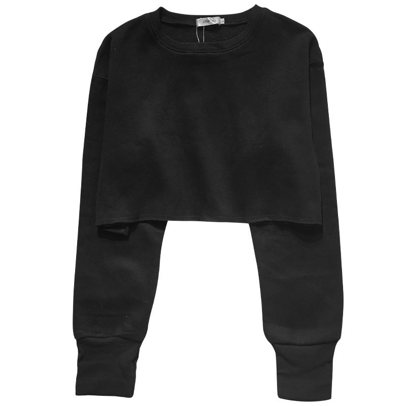 Solid Color Cropped Sweatshirt