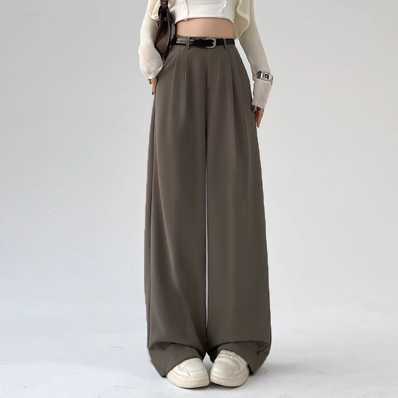 Solid Color Casual High Waist Loose Trousers