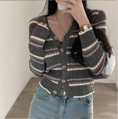 Vintage Striped Long Sleeve Cardigan