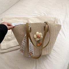 Mori Style Large Capacity Flower Decor Tot Bag