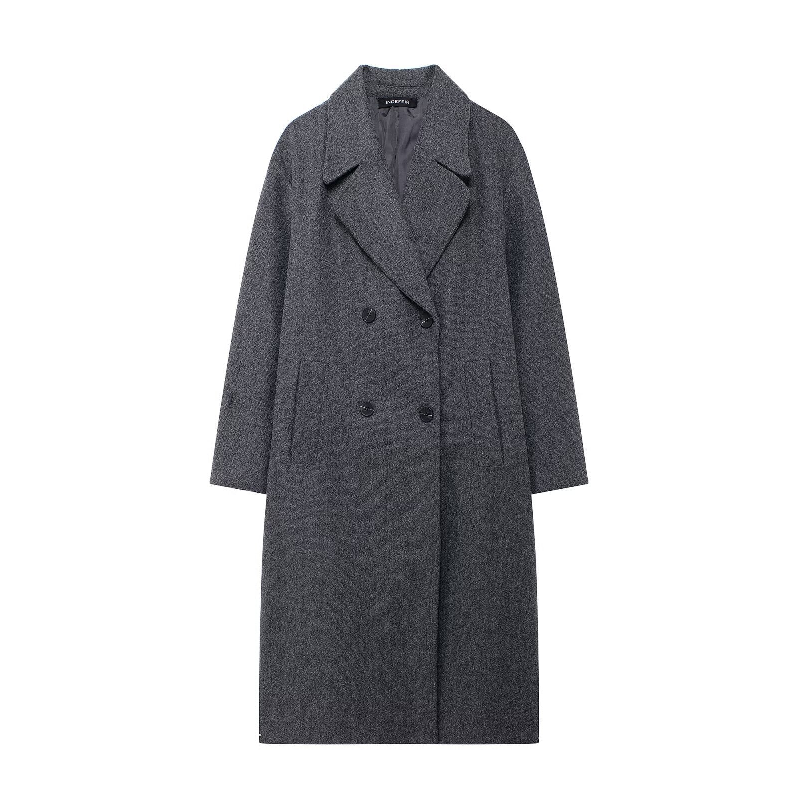 Solid Color Double Breasted Lapel Oversized Coat