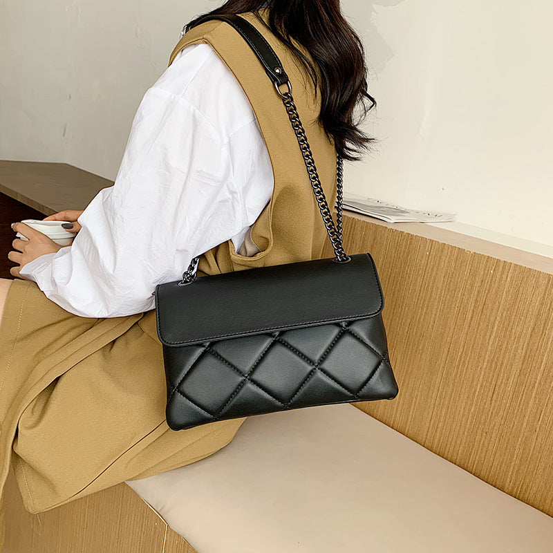 Solid Color Chain Rhombus Pu Leather Shoulder Bag