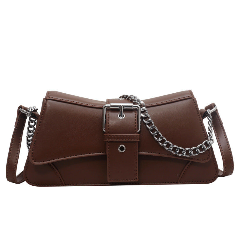 Solid Color Casual Buckled Shoulder Bag