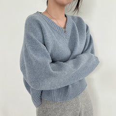 Dark Academia Solid Color V-neck Sweater