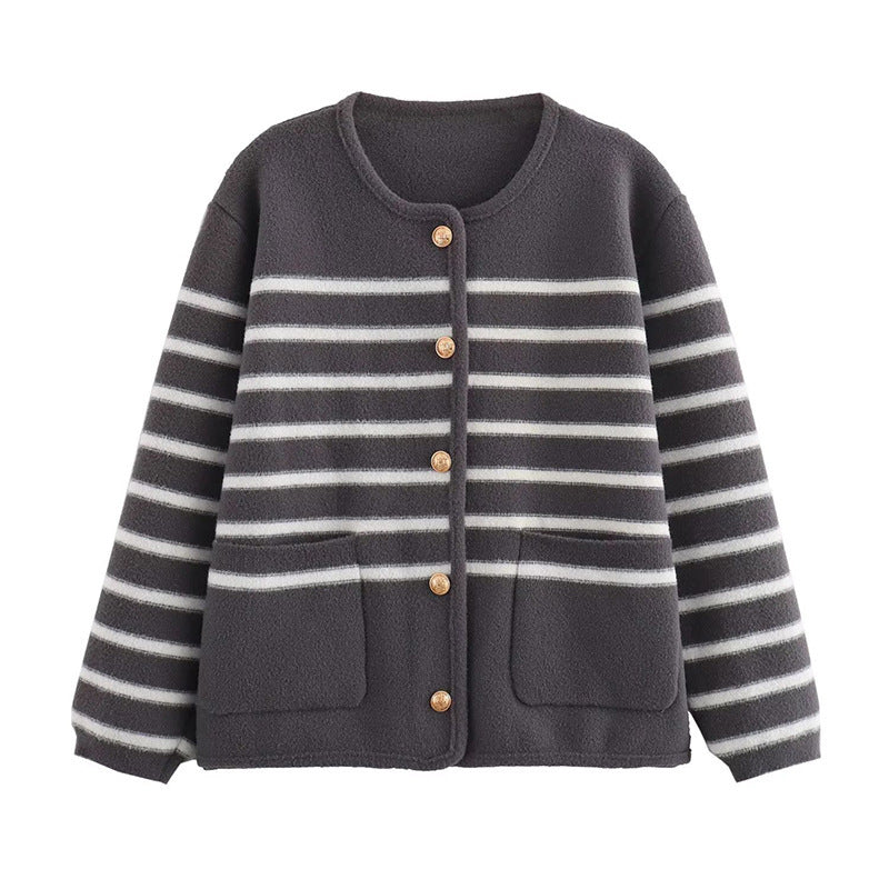 Old Money Striped Button Knitted Cardigan