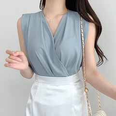 V-Neck Crossover Sleeveless Blouse