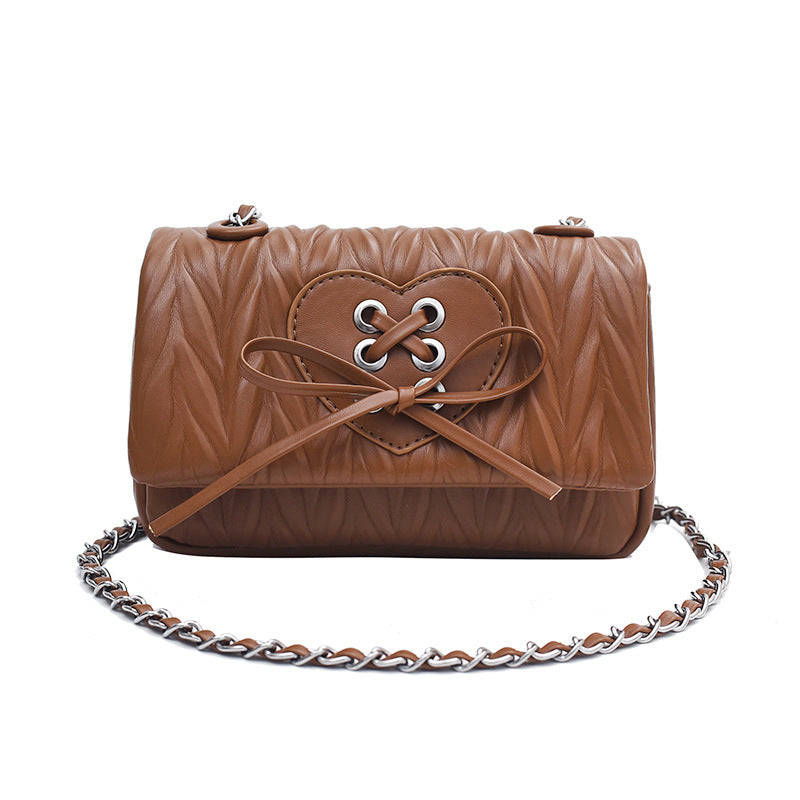 Heart Lace Up Bow Knot Pu Leather Crossbody Bag