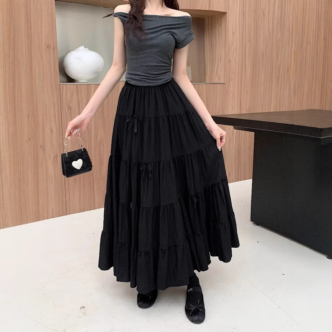 Stitching Cake Dress Summer Versatile Big Hem Umbrella Skirt Long Dress