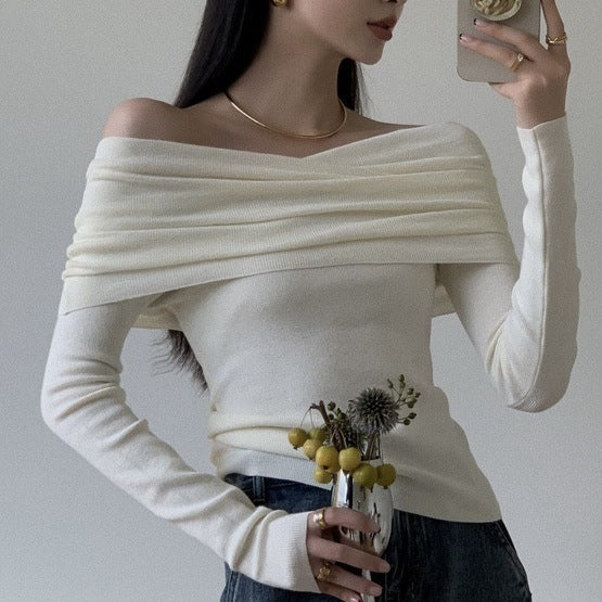 Off-Neck Twisted Shoulder Sweater