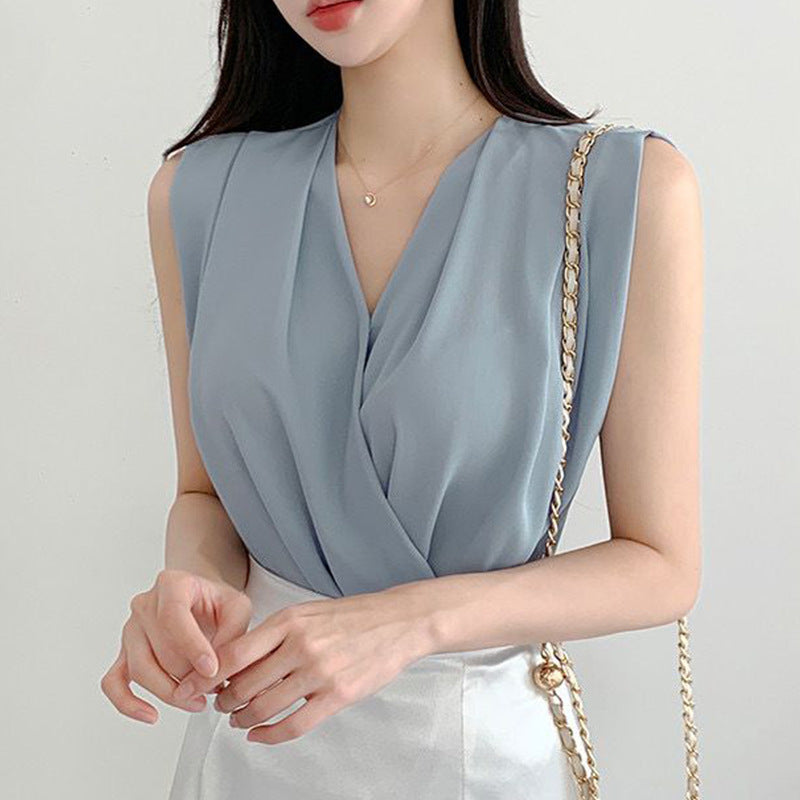 V-Neck Crossover Sleeveless Blouse