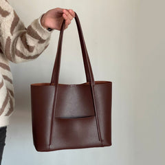 Solid Color Large Capacity Pu Leather Tote Bag