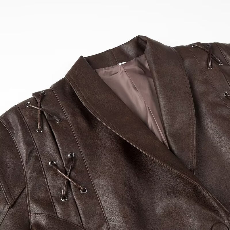 Vintage Lace-up Pu Leather Jacket