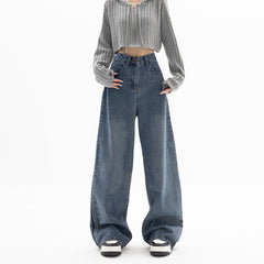 Faded Denim Baggy Wide Leg Boyfriend Jeans