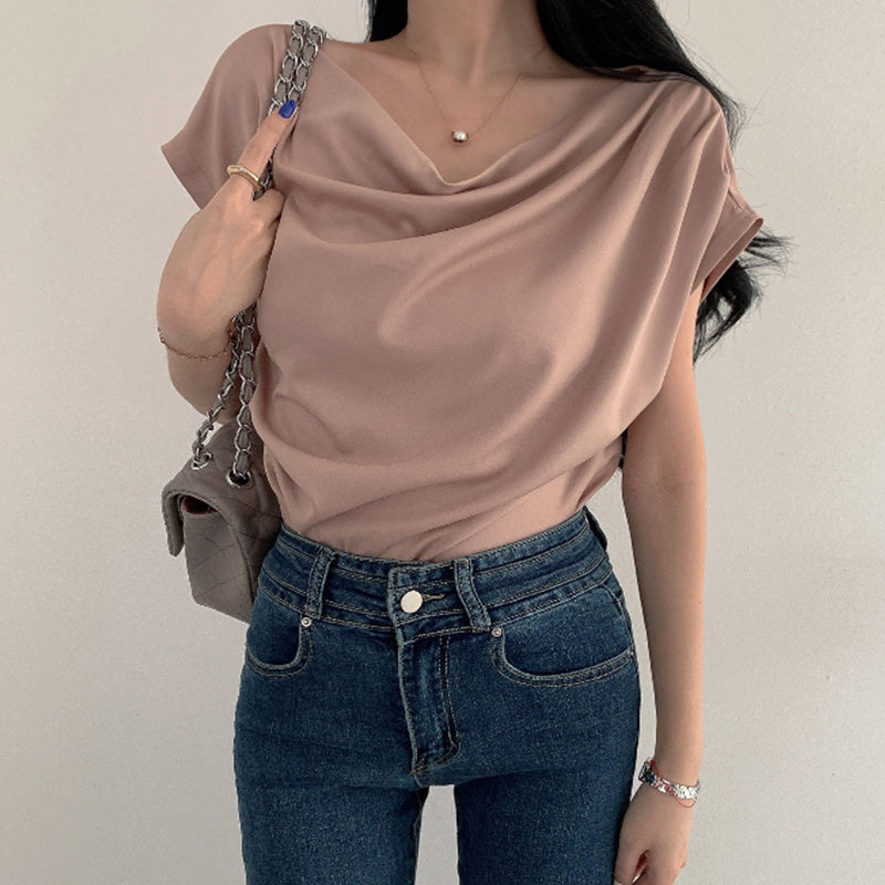 Off-shoulder Collar Short Sleeve Shirt Tee