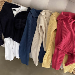 Lapel Zip Up Casual Sweater