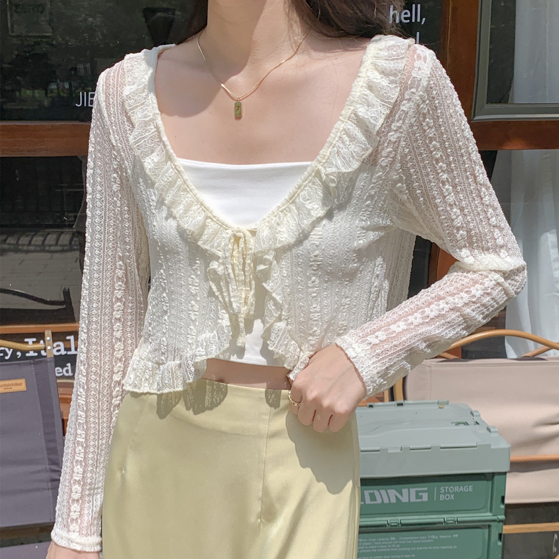 Aesthetic Ruffled Collar Lace Cardigan