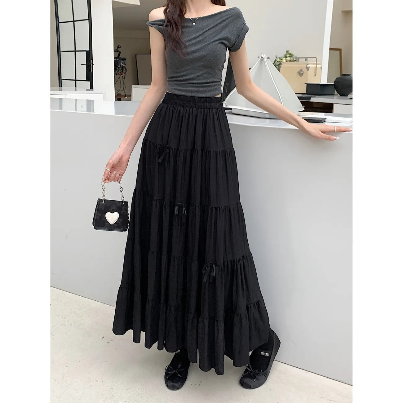 Stitching Cake Dress Summer Versatile Big Hem Umbrella Skirt Long Dress