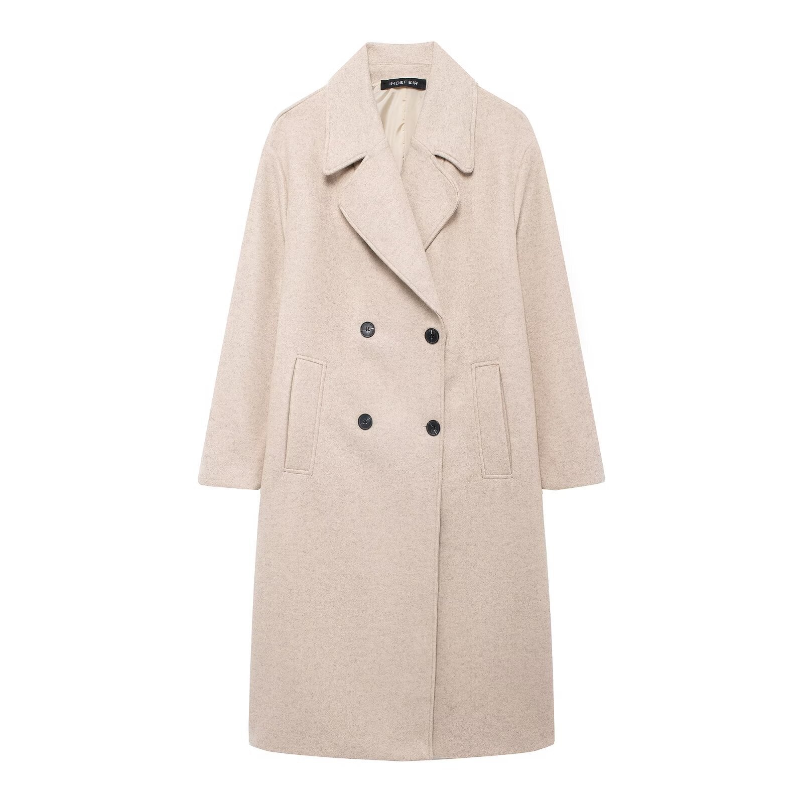 Solid Color Double Breasted Lapel Oversized Coat