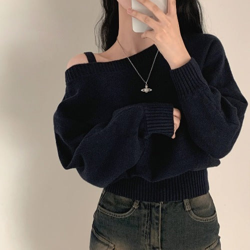 Solid Color Off-shoulder Sweater