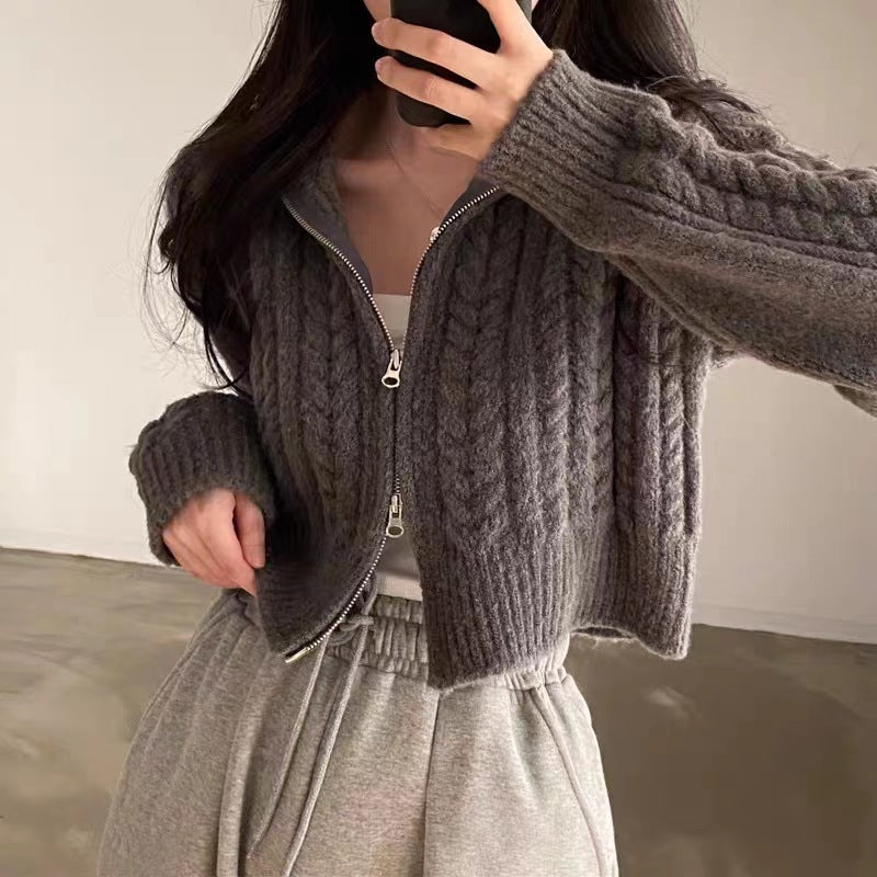 Vintage Zip Up Cable Knit Cardigan