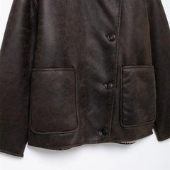 Vintage Double Pocket Pu Leather Jacket