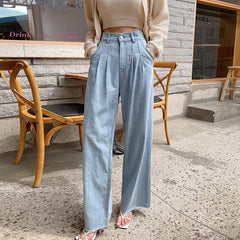 Vintage Washed Straight Wide Leg Jeans