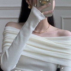 Off-Neck Twisted Shoulder Sweater