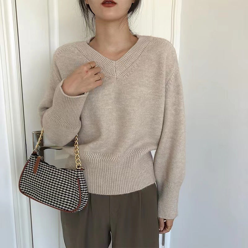 Solid Color V-Neck Sweater