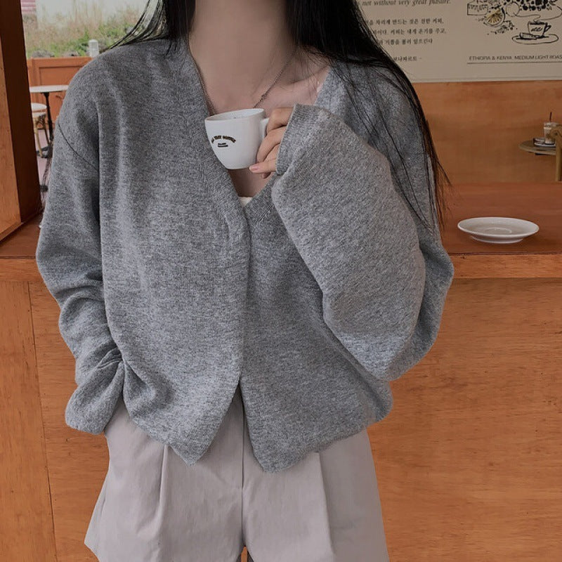 Solid Color V-neck Oversized Cardigan