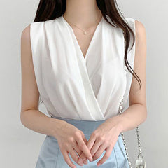 V-Neck Crossover Sleeveless Blouse