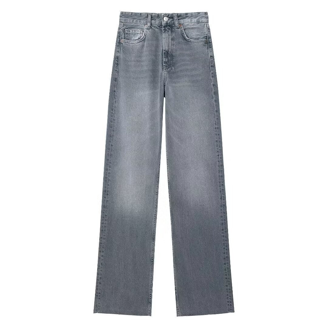 Vintage Wash High Waist Straight Wide Leg Jeans