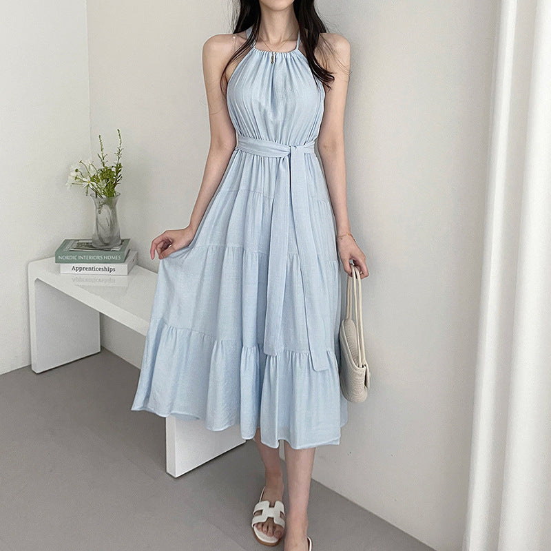 Solid Color Halter Midi Dress