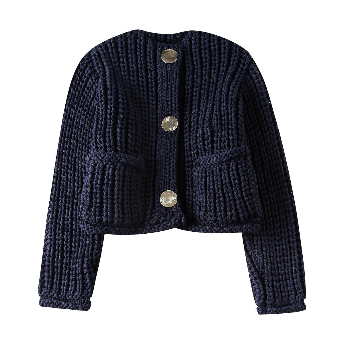 Casual Front Pocket Button Knitted Cardigan