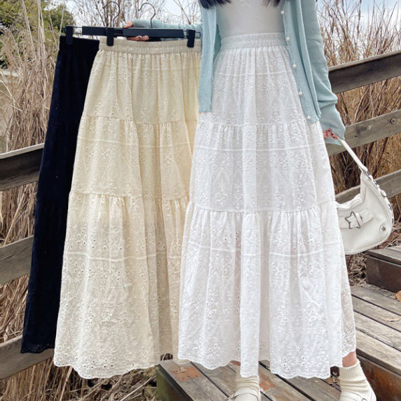 Fairy Elastic Waist Lace Umbrella Maxi Skirt