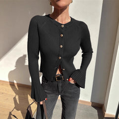 Women's Long-sleeved Sweater Solid Color Base Thread Top